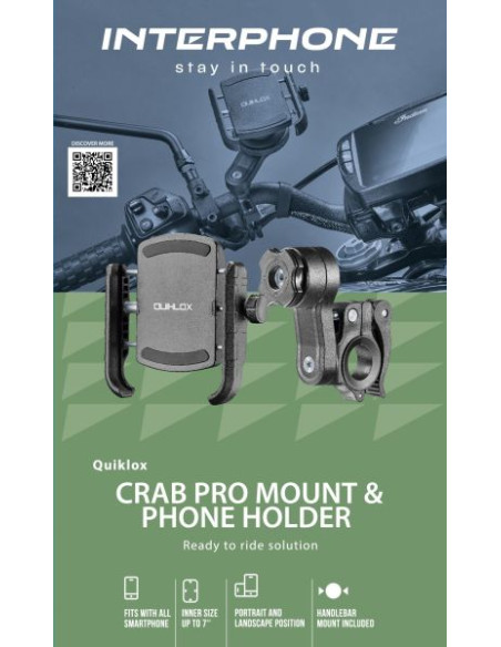 Suport telefon Interphone model Quiklox Crab Pro cu montaj pe ghidon